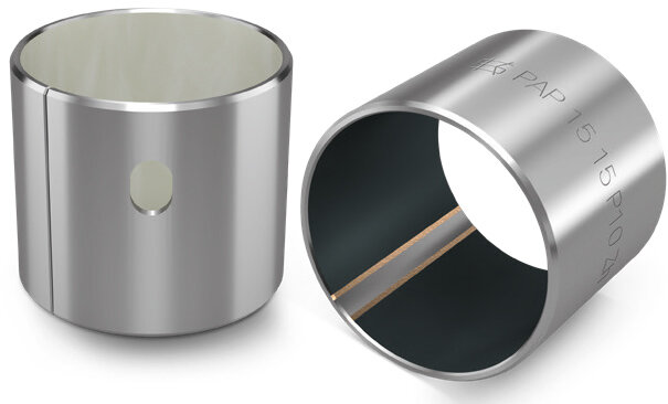 Plain bearing with oblong hole bore and plain bearing with internal groove (click to enlarge) Plain bearing with oblong hole bore and plain bearing with internal groove